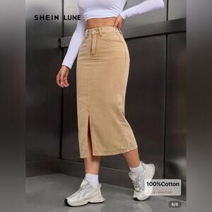 SHEIN Beige Denim Midi Skirt